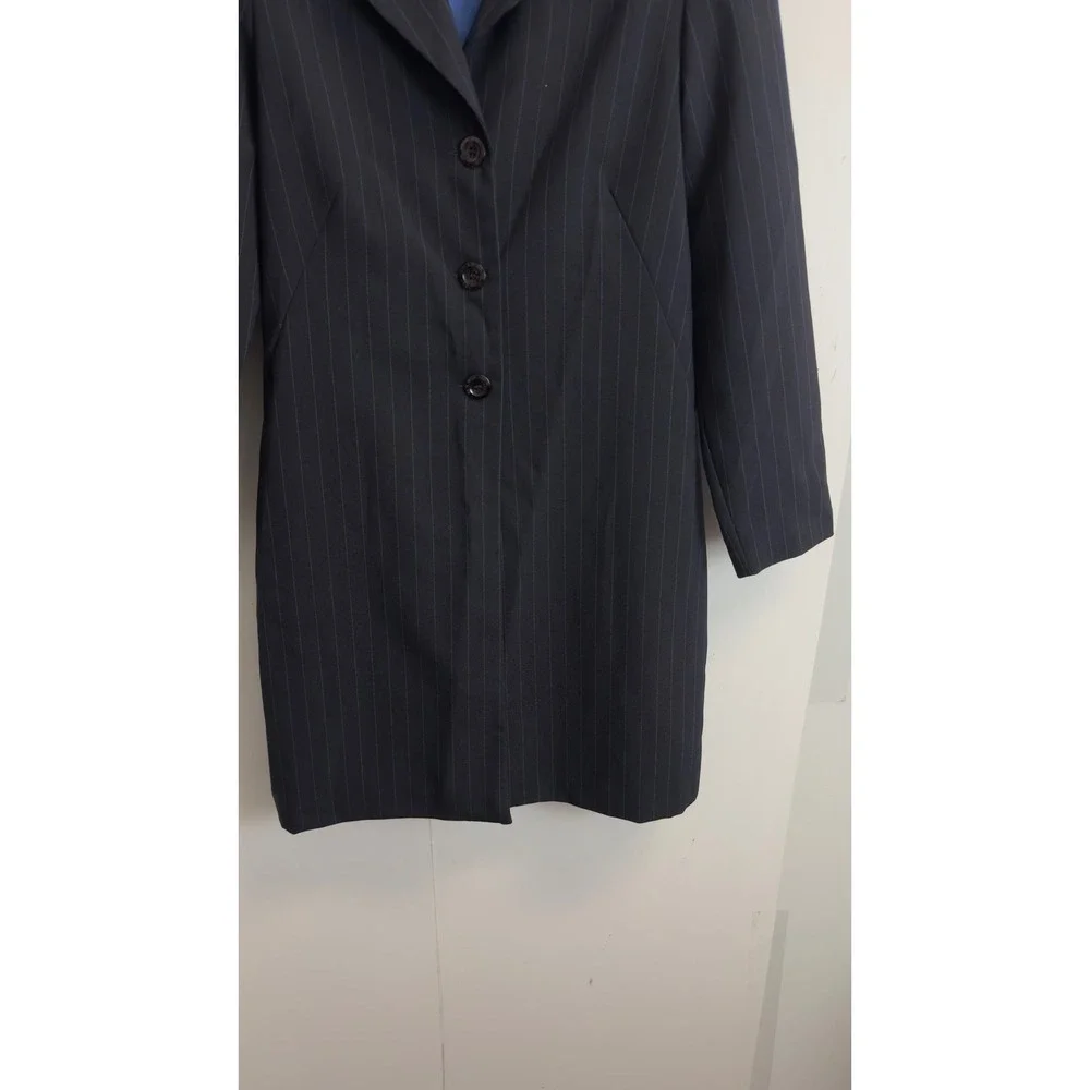 DBY Ltd Vintage Womens Pinstripe Longline Blazer and Pants Suit Set Navy Blue 7